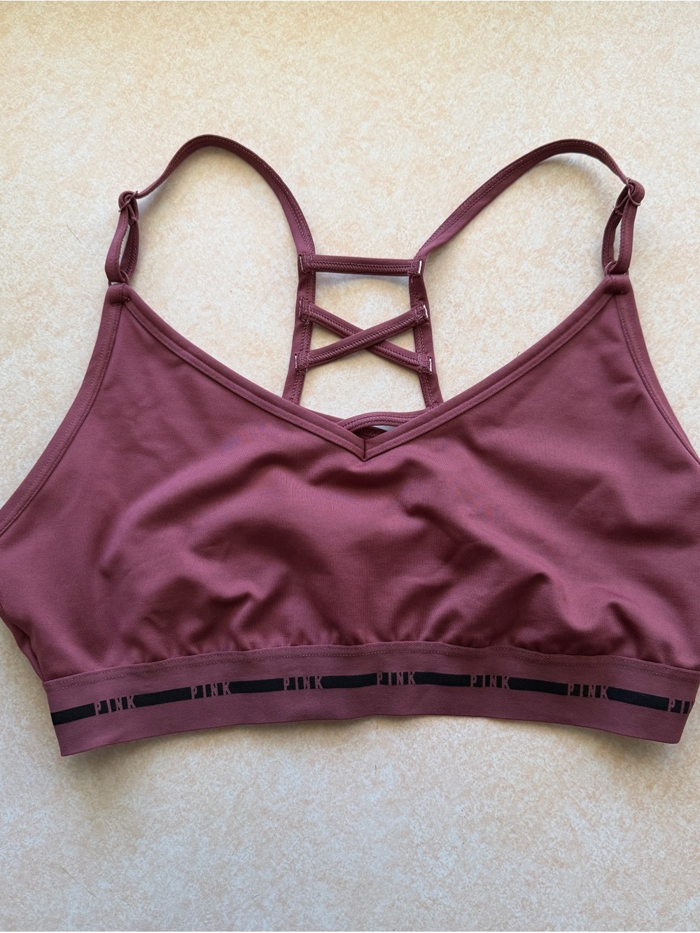 Victorias Secret PINK Ultimate Lightly Lined Sports Bra L Burgundy Strappy Back